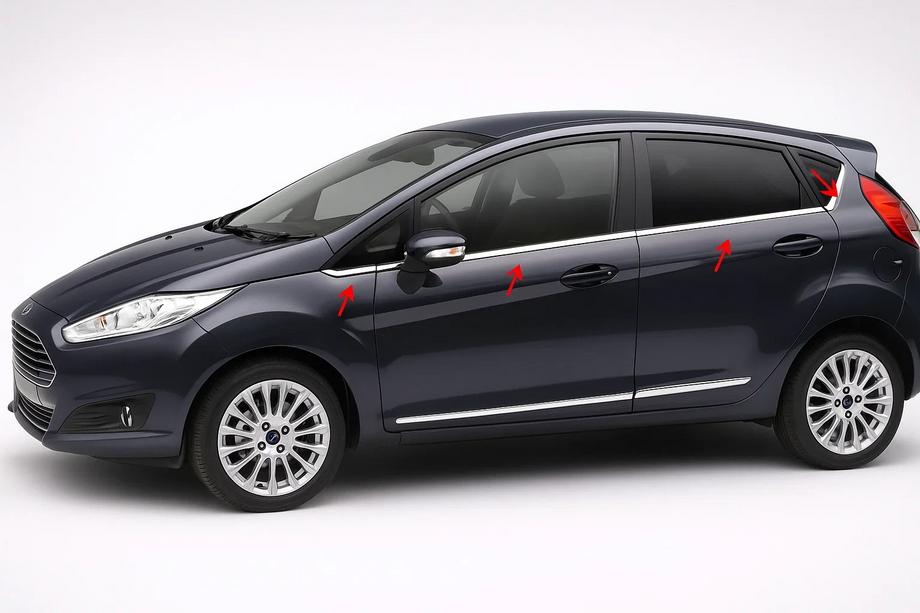 Ford Fiesta 2008–2017 Vindueslister (8 stk., rustfrit stål) Carmos - Tyrkisk stål Image