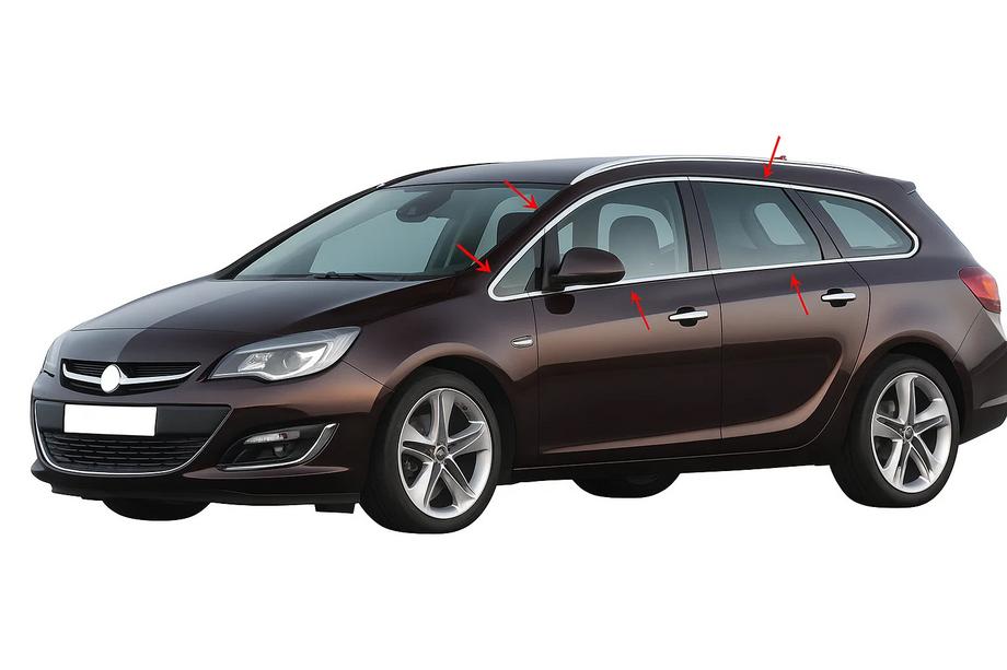 Opel Astra J 2009–2015 Komplet vindueslister omkring ruder (Sport Tourer, 12 stk., rustfrit stål) Foto 1