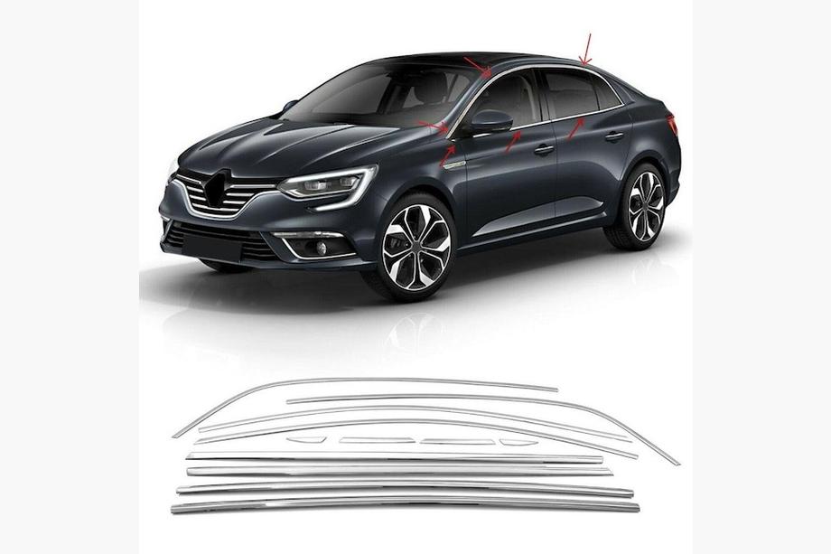 Renault Megane IV 2016–2025 Komplet vindueslister (Sedan, 12 stk., rustfrit stål) Carmos - Tyrkisk stål Image