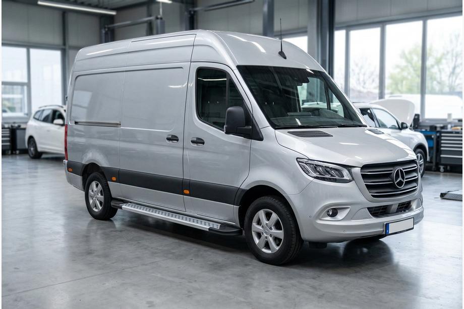 Mercedes Sprinter W907/W910 2018– Sidetrin New Vision Grey (2 stk., aluminium) Mellemlang akselafstand - baghjulstræk Image
