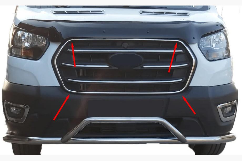 Ford Transit 2014– Kølergrill-ramme (2019+, 4 stk, rustfrit stål) Image