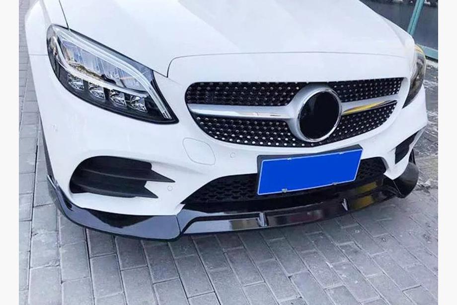 Mercedes C-klasse W205 2014–2021 Front læbespoiler til kofanger V2 1234 Upgrade (sort, 2018-2021) Image