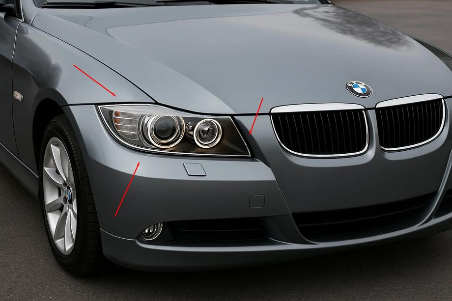 BMW 3-serie E90/E91 2005–2011 Krom forlygteafdækninger (2 stk., plast) Image
