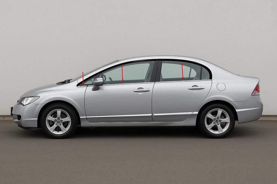 Honda Civic Sedan VIII 2006–2011 Nedre vindueslister (6 stk., rustfrit stål) Carmos - Tyrkisk stål Image